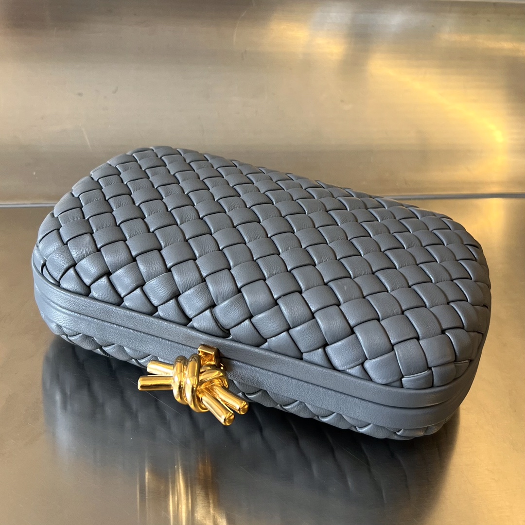 Knot Padded Intreccio Leather Clutch Dark Grey